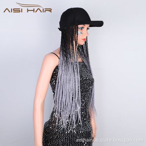 Aisi Hair Wholesale New Design Baseball Hat With Long Twist Box Braiding Hair Extension For Black Women Synthetic Hair Wigs